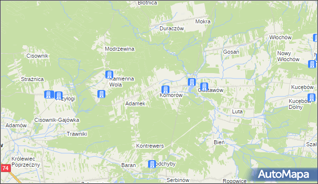 mapa Komorów gmina Stąporków, Komorów gmina Stąporków na mapie Targeo