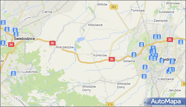 mapa Komorów gmina Świdnica, Komorów gmina Świdnica na mapie Targeo