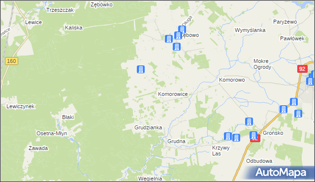 mapa Komorowice gmina Lwówek, Komorowice gmina Lwówek na mapie Targeo