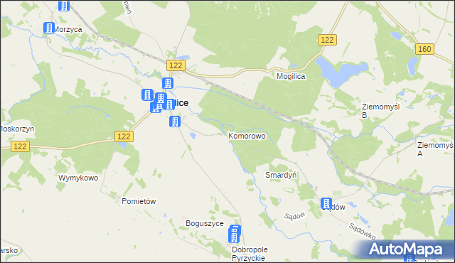 mapa Komorowo gmina Dolice, Komorowo gmina Dolice na mapie Targeo