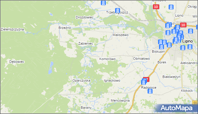 mapa Komorowo gmina Lipno, Komorowo gmina Lipno na mapie Targeo