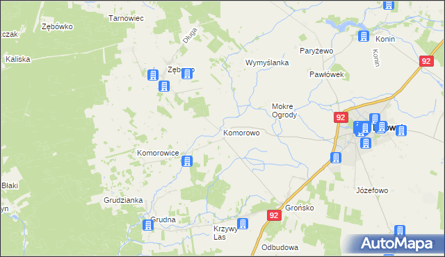 mapa Komorowo gmina Lwówek, Komorowo gmina Lwówek na mapie Targeo