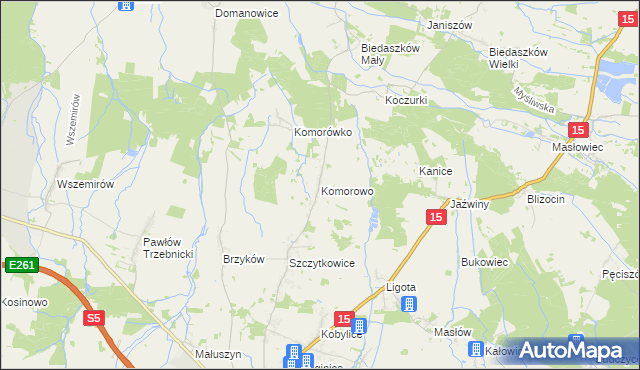 mapa Komorowo gmina Trzebnica, Komorowo gmina Trzebnica na mapie Targeo