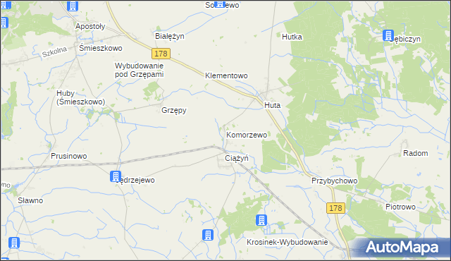 mapa Komorzewo, Komorzewo na mapie Targeo