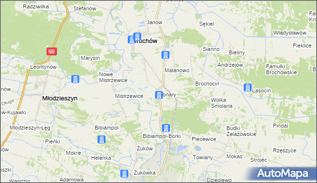 mapa Konary gmina Brochów, Konary gmina Brochów na mapie Targeo