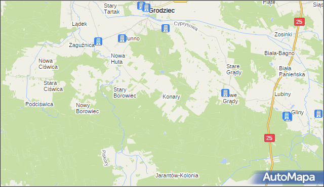 mapa Konary gmina Grodziec, Konary gmina Grodziec na mapie Targeo