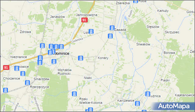 mapa Konary gmina Kłomnice, Konary gmina Kłomnice na mapie Targeo