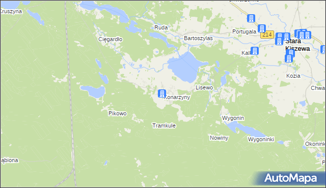 mapa Konarzyny gmina Stara Kiszewa, Konarzyny gmina Stara Kiszewa na mapie Targeo