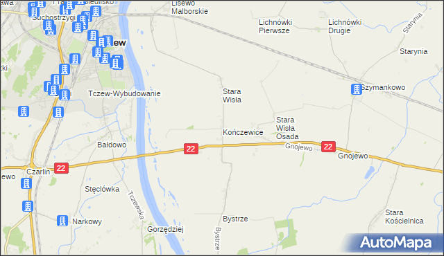 mapa Kończewice gmina Miłoradz, Kończewice gmina Miłoradz na mapie Targeo