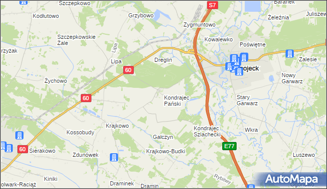 mapa Kondrajec Pański, Kondrajec Pański na mapie Targeo
