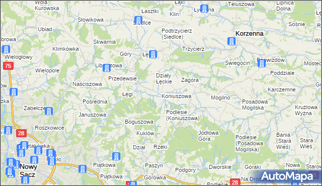 mapa Koniuszowa, Koniuszowa na mapie Targeo