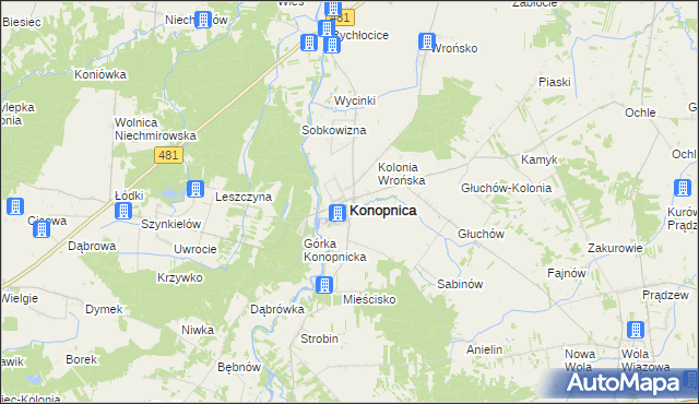 mapa Konopnica powiat wieluński, Konopnica powiat wieluński na mapie Targeo