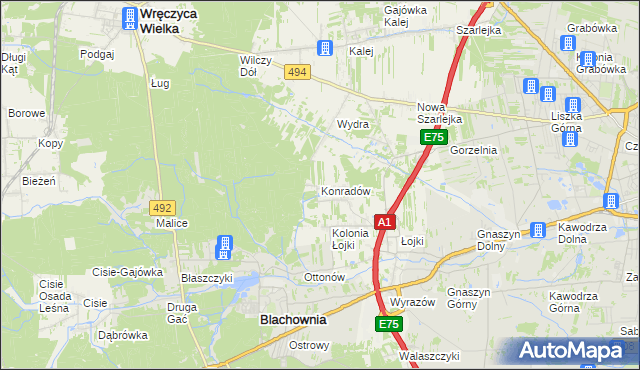 mapa Konradów gmina Blachownia, Konradów gmina Blachownia na mapie Targeo