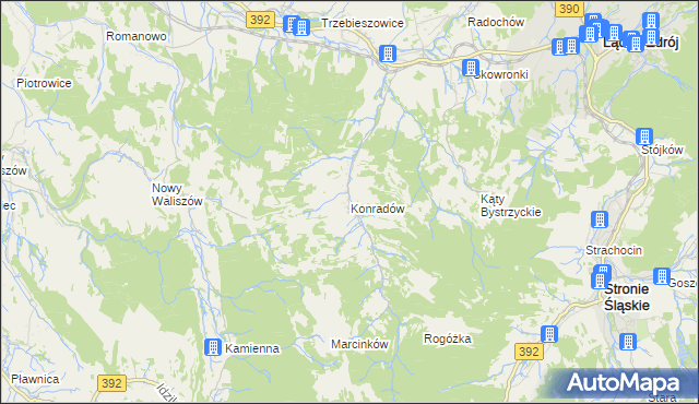 mapa Konradów gmina Lądek-Zdrój, Konradów gmina Lądek-Zdrój na mapie Targeo