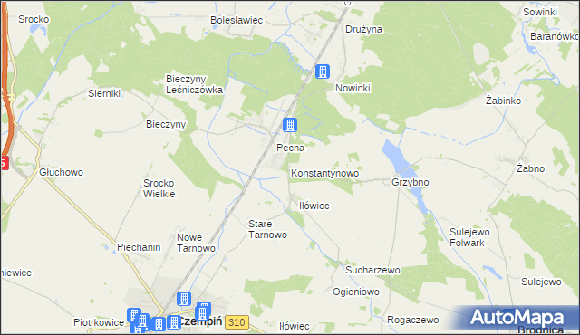 mapa Konstantynowo gmina Mosina, Konstantynowo gmina Mosina na mapie Targeo