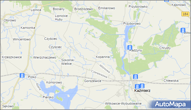mapa Kopanina gmina Kaźmierz, Kopanina gmina Kaźmierz na mapie Targeo