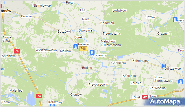 mapa Kopaniny gmina Końskie, Kopaniny gmina Końskie na mapie Targeo