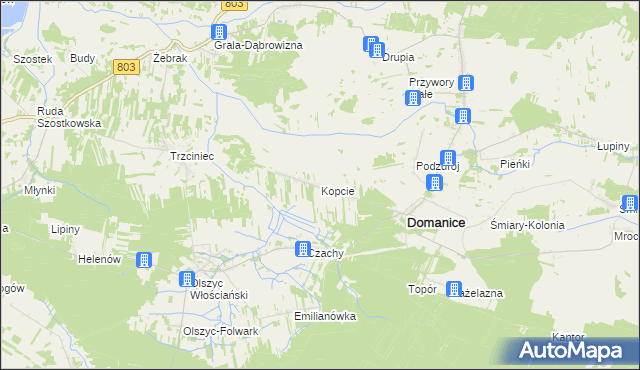 mapa Kopcie gmina Domanice, Kopcie gmina Domanice na mapie Targeo