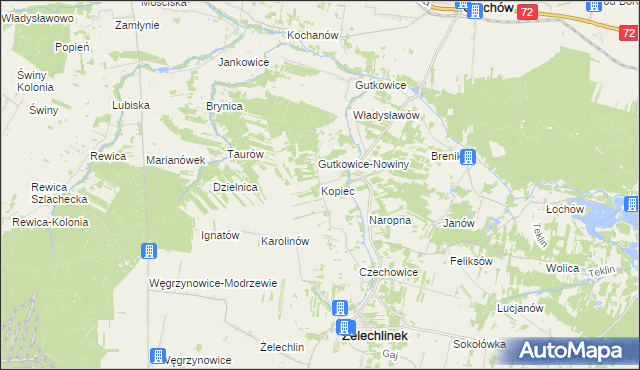 mapa Kopiec gmina Żelechlinek, Kopiec gmina Żelechlinek na mapie Targeo
