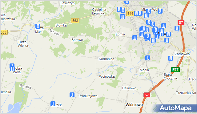 mapa Korboniec, Korboniec na mapie Targeo