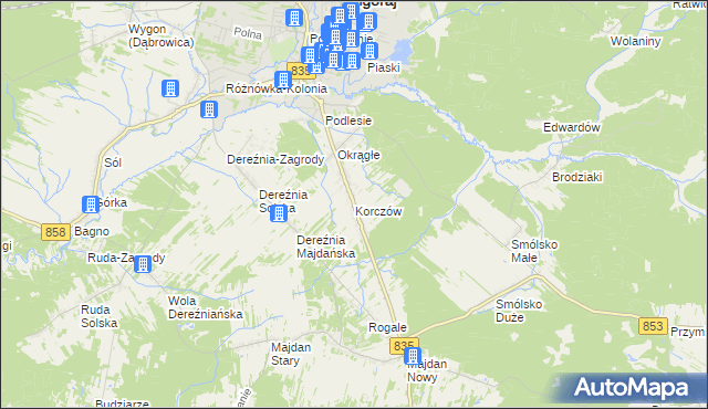 mapa Korczów, Korczów na mapie Targeo