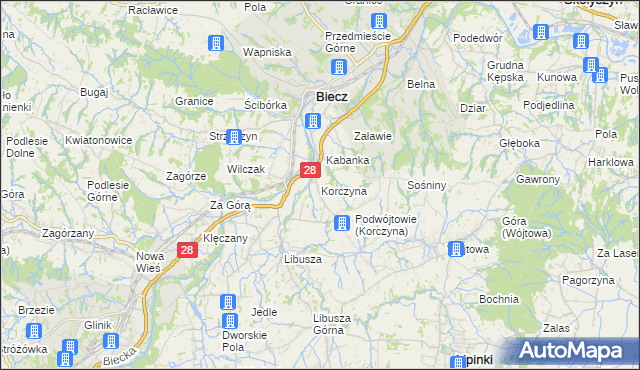mapa Korczyna gmina Biecz, Korczyna gmina Biecz na mapie Targeo