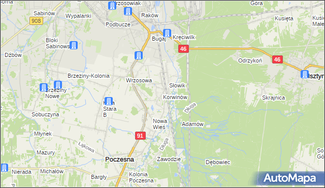 mapa Korwinów, Korwinów na mapie Targeo