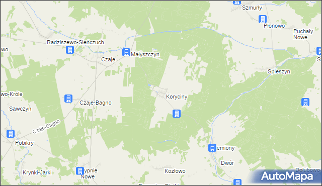 mapa Koryciny, Koryciny na mapie Targeo