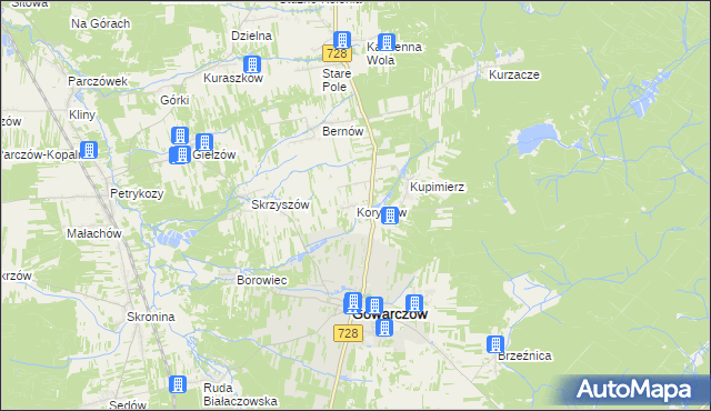 mapa Korytków gmina Gowarczów, Korytków gmina Gowarczów na mapie Targeo
