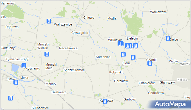 mapa Korzenica gmina Błaszki, Korzenica gmina Błaszki na mapie Targeo