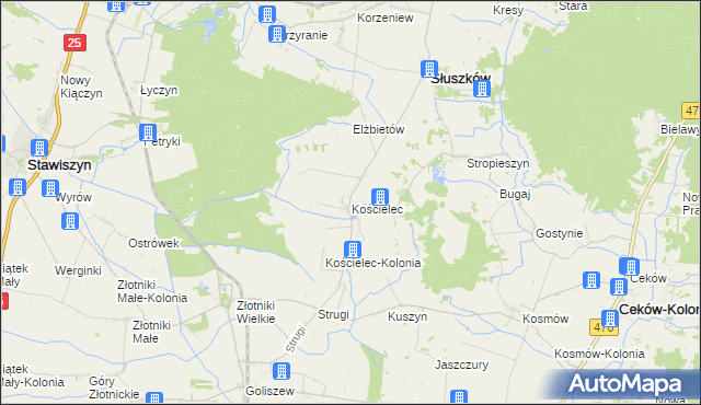 mapa Kościelec gmina Mycielin, Kościelec gmina Mycielin na mapie Targeo