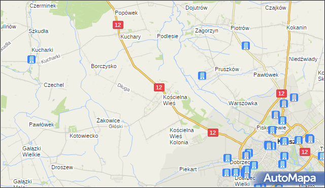 mapa Kościelna Wieś gmina Gołuchów, Kościelna Wieś gmina Gołuchów na mapie Targeo