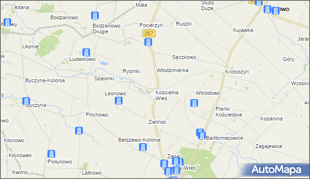 mapa Kościelna Wieś gmina Osięciny, Kościelna Wieś gmina Osięciny na mapie Targeo