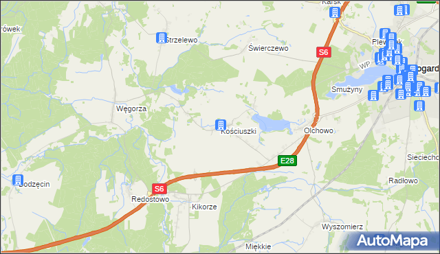 mapa Kościuszki gmina Osina, Kościuszki gmina Osina na mapie Targeo