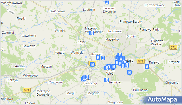 mapa Kosewo gmina Nasielsk, Kosewo gmina Nasielsk na mapie Targeo
