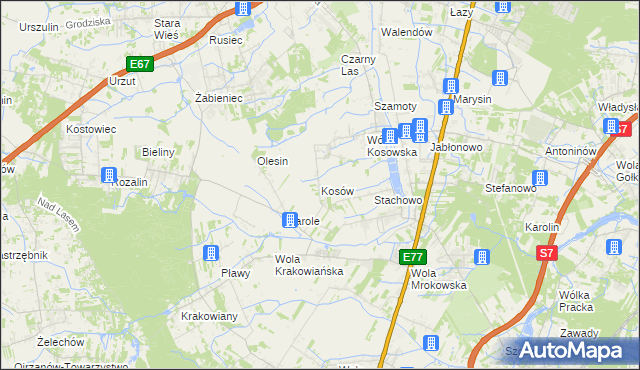 mapa Kosów gmina Lesznowola, Kosów gmina Lesznowola na mapie Targeo