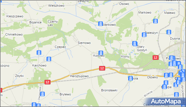 mapa Kosowo gmina Gostyń, Kosowo gmina Gostyń na mapie Targeo