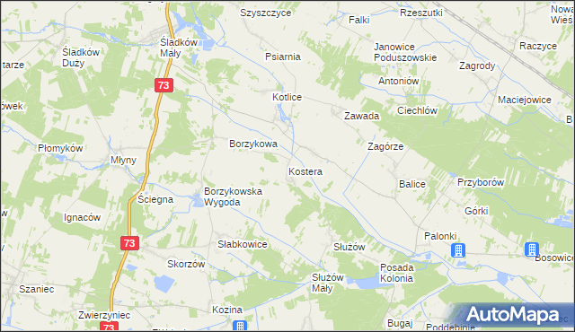 mapa Kostera, Kostera na mapie Targeo