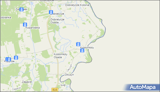 mapa Kostomłoty gmina Kodeń, Kostomłoty gmina Kodeń na mapie Targeo