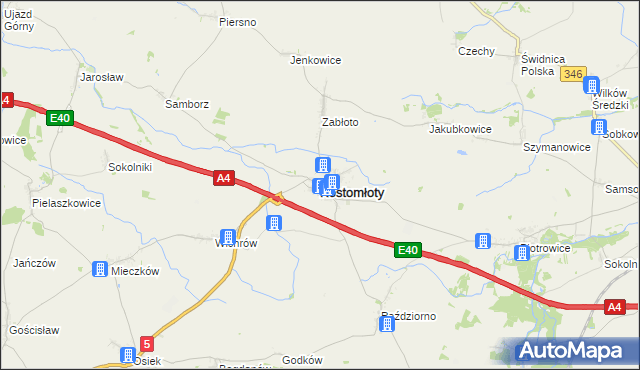 mapa Kostomłoty powiat średzki, Kostomłoty powiat średzki na mapie Targeo
