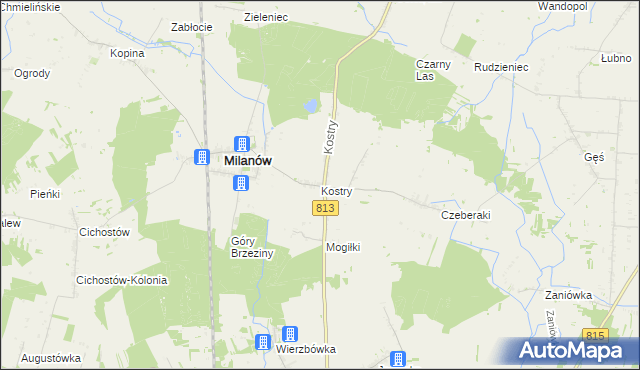 mapa Kostry, Kostry na mapie Targeo