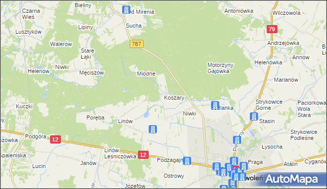 mapa Koszary gmina Zwoleń, Koszary gmina Zwoleń na mapie Targeo