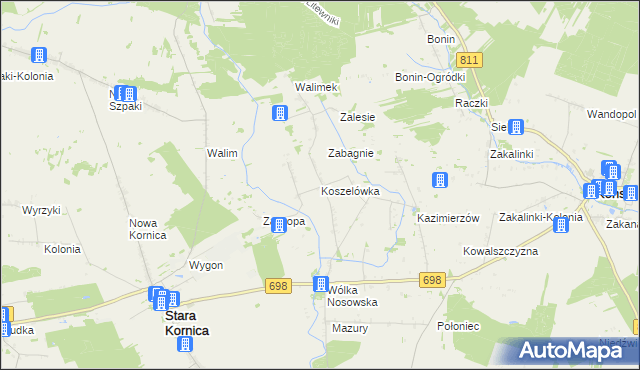 mapa Koszelówka gmina Stara Kornica, Koszelówka gmina Stara Kornica na mapie Targeo