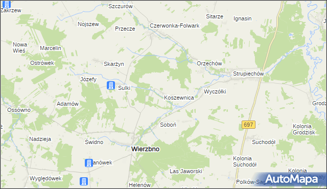 mapa Koszewnica gmina Wierzbno, Koszewnica gmina Wierzbno na mapie Targeo