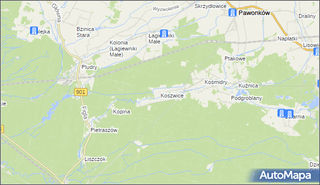 mapa Koszwice, Koszwice na mapie Targeo