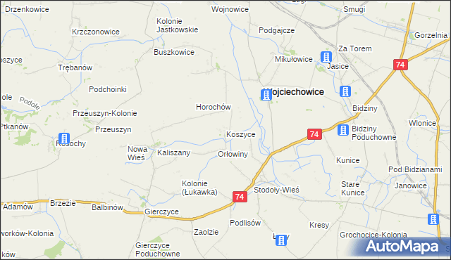 mapa Koszyce gmina Wojciechowice, Koszyce gmina Wojciechowice na mapie Targeo