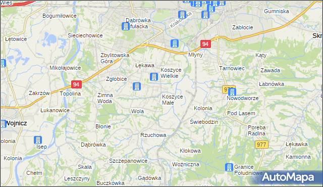 mapa Koszyce Małe, Koszyce Małe na mapie Targeo