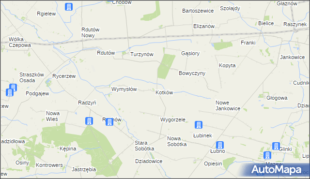 mapa Kotków gmina Grabów, Kotków gmina Grabów na mapie Targeo