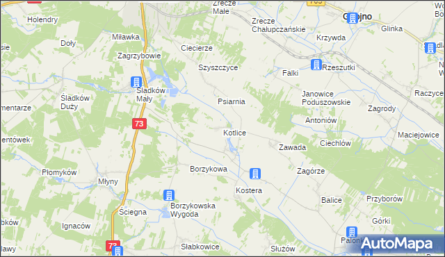 mapa Kotlice gmina Chmielnik, Kotlice gmina Chmielnik na mapie Targeo