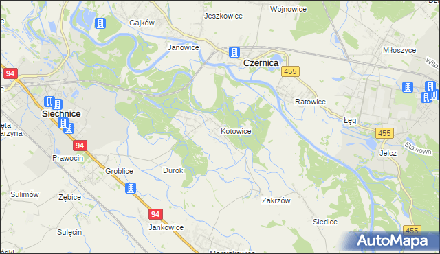 mapa Kotowice gmina Siechnice, Kotowice gmina Siechnice na mapie Targeo